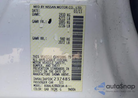 2013 Nissan Altima 2.5 S z USA, uszkodzony, nr VIN 1N4AL3AP1DC237485